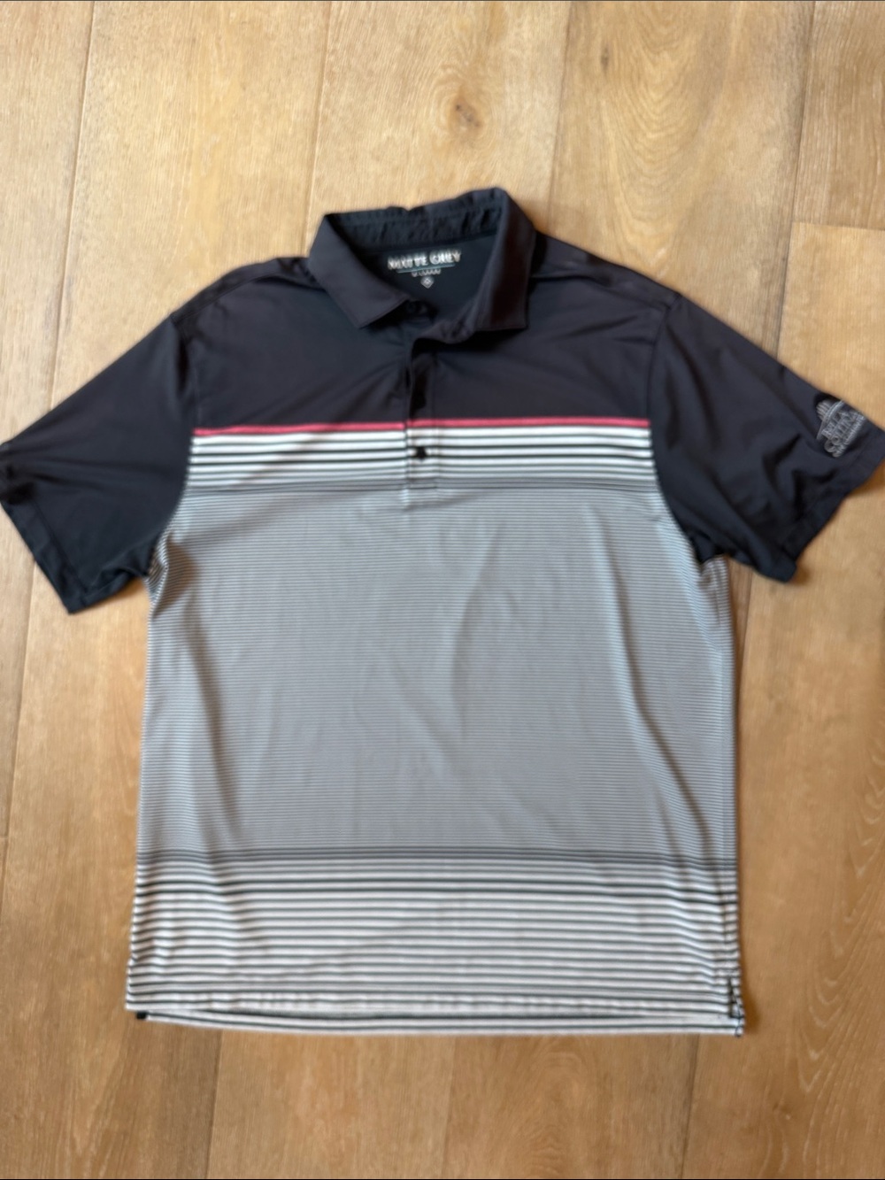 Matte Grey Performance Men’s Black & Gray Striped Polo